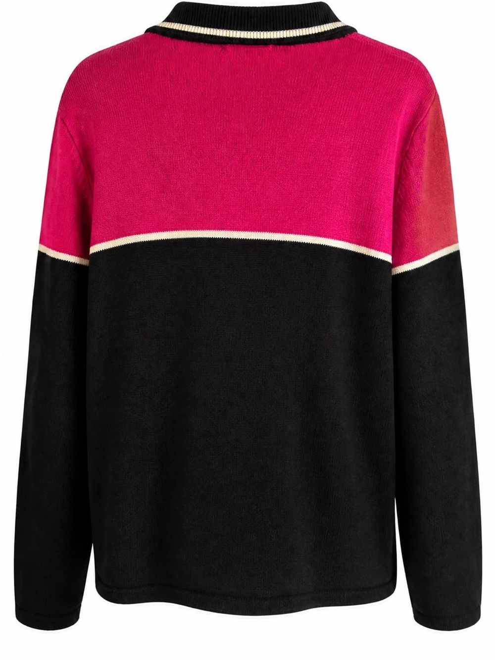 Alia Pink and Black Zip-Up Cardigan Sweater with Floral Embroidery - Picture 2 of 5